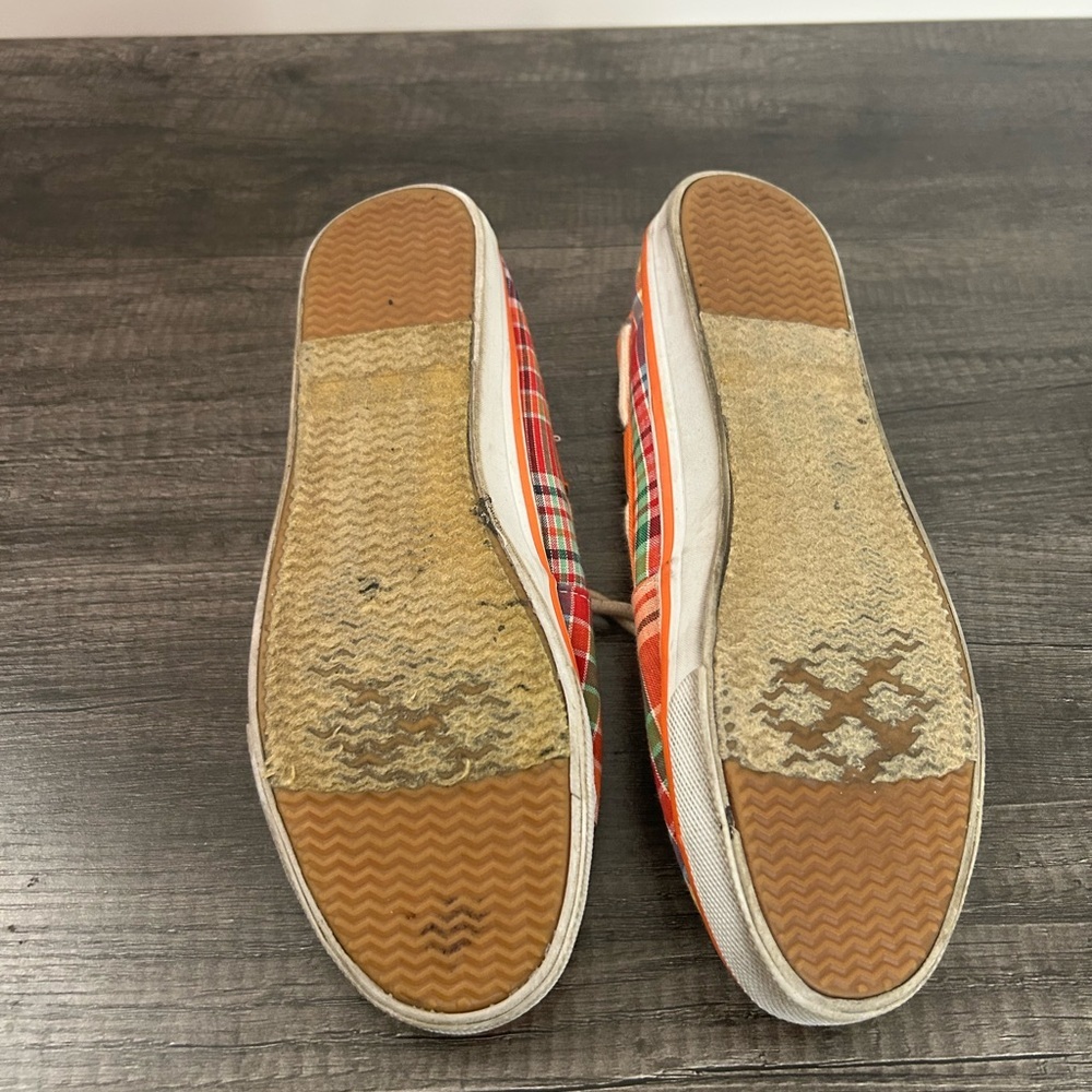 Colorful Preppy & Whimsical Orange Plaid Boat Shoes - Picture 4 of 4